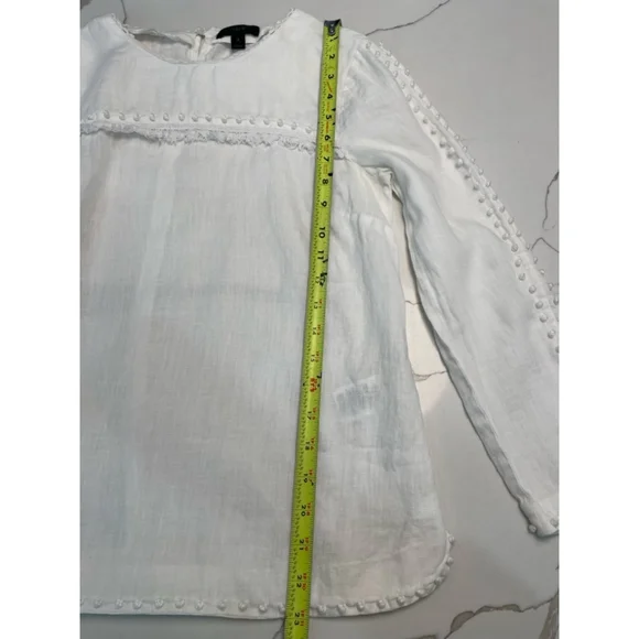 J.Crew 100% Linen Top Blouse 2 White Embroidered Coastal Old Money Minimalist - Picture 9 of 9
